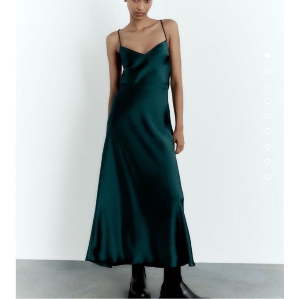 Zara Emerald Green Satin Slip MIDI Dress